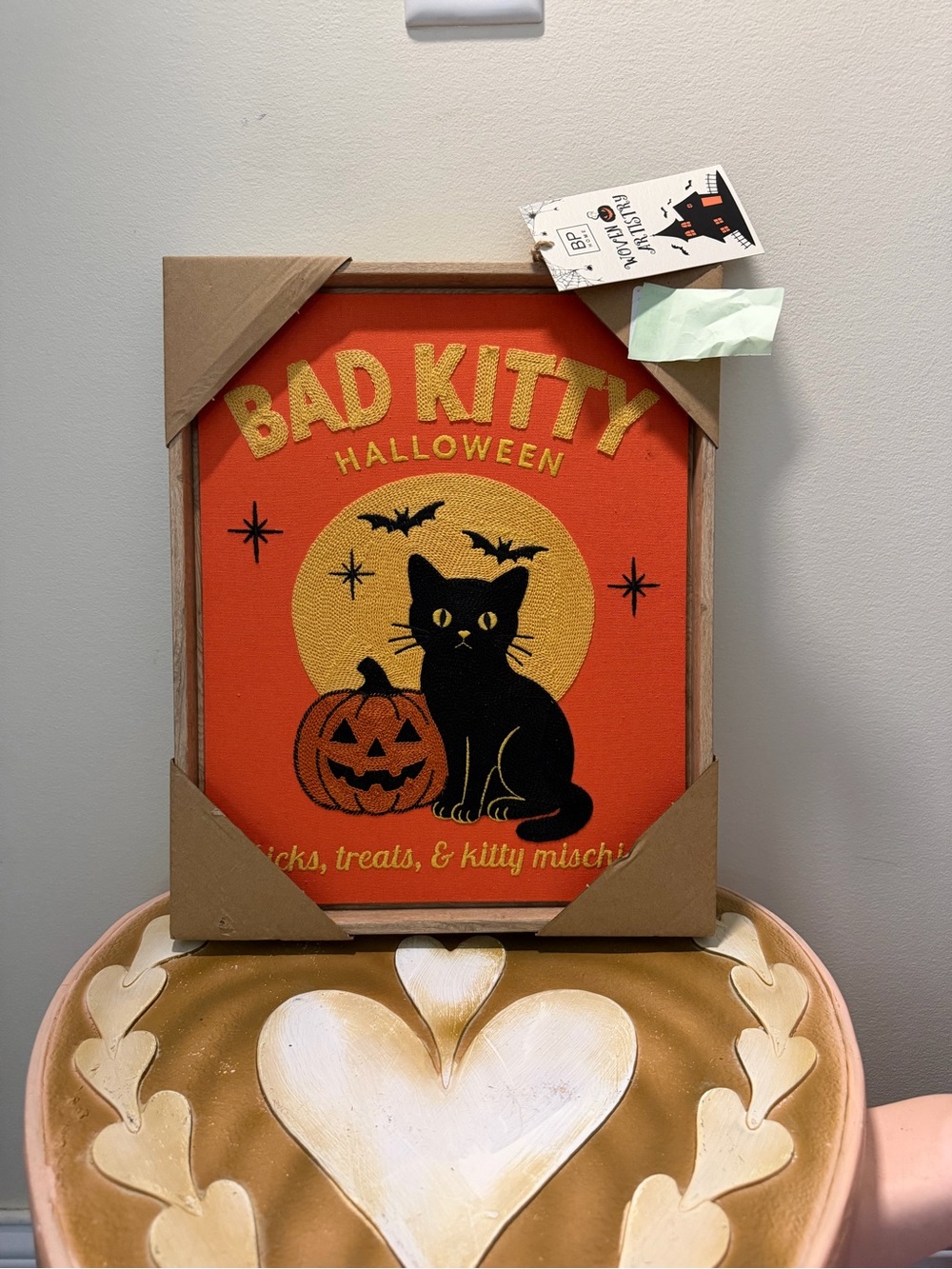 BP Home Woven Artistry Halloween Bad Kitty Black Cat Wall Hanging Picture